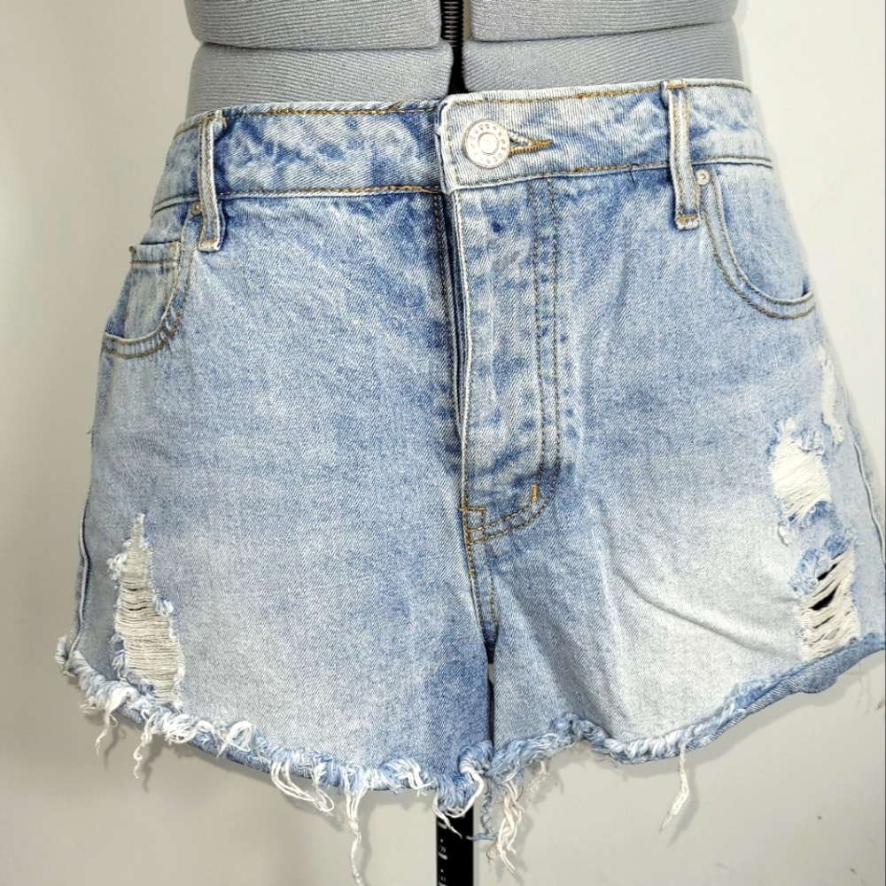 Refuge Button Fly High Rise Distressed Jean Shorts Size 10